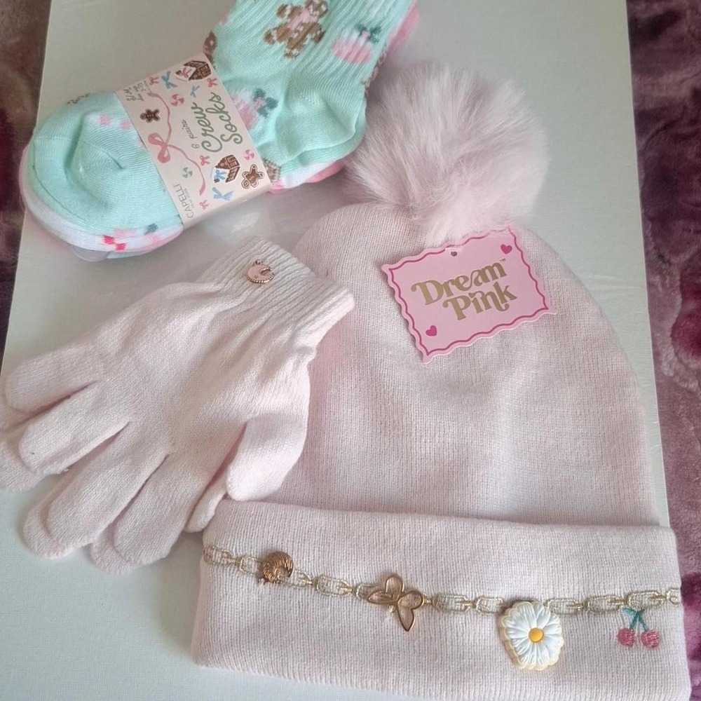 Pink beanie holiday long socks